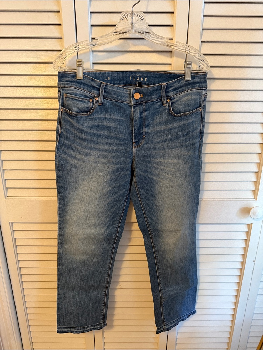 White House Black Market Medium Blue Flare Crop Jeans